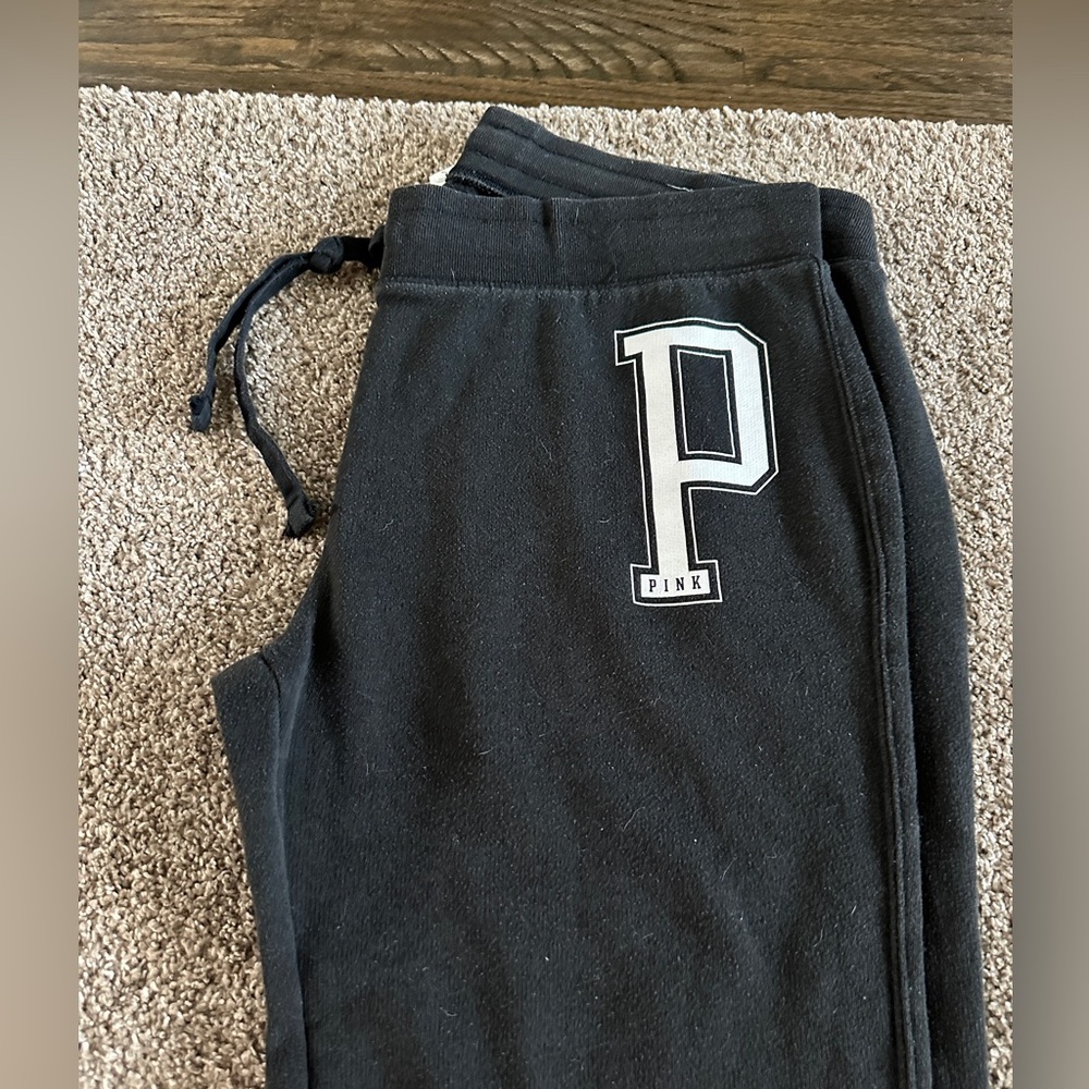 Victoria’s Secret PINK black medium joggers drawcord adjustable waist white P - Picture 4 of 12